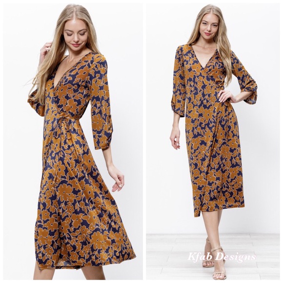 LAST ONE! V Neck Knit Midi Floral Print Wrap Dress! - Picture 8 of 11